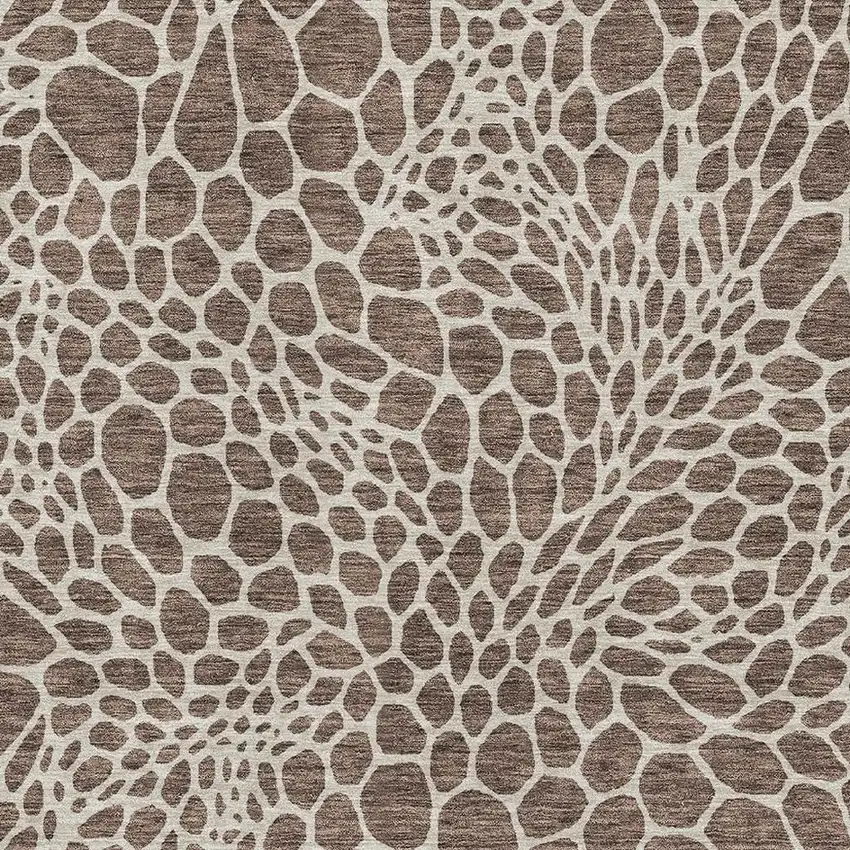 Brown And Beige Geometric Washable Area Rug With UV Protection Photo 3