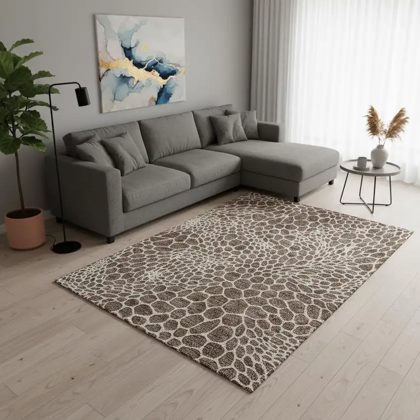 Brown And Beige Geometric Washable Area Rug With UV Protection Photo 2