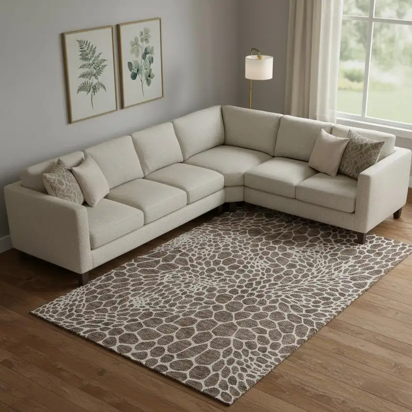 Brown And Beige Geometric Washable Area Rug With UV Protection Photo 1