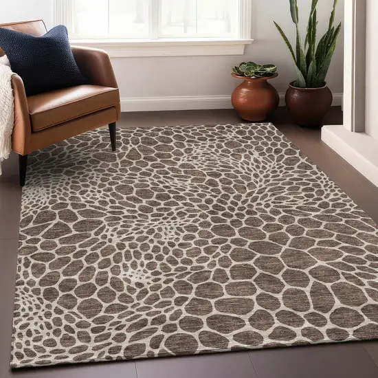 Brown And Beige Geometric Washable Area Rug With UV Protection Photo 4