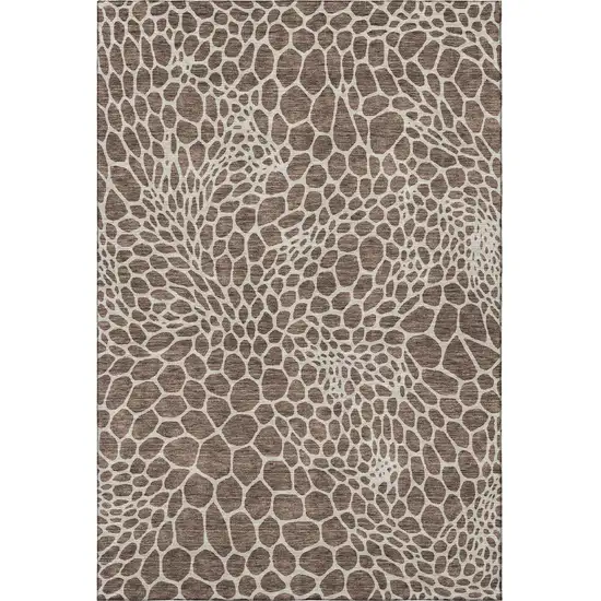 Brown And Beige Geometric Washable Area Rug With UV Protection Photo 3