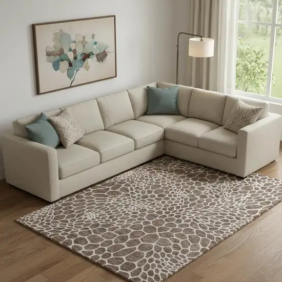 Brown And Beige Geometric Washable Area Rug With UV Protection Photo 1