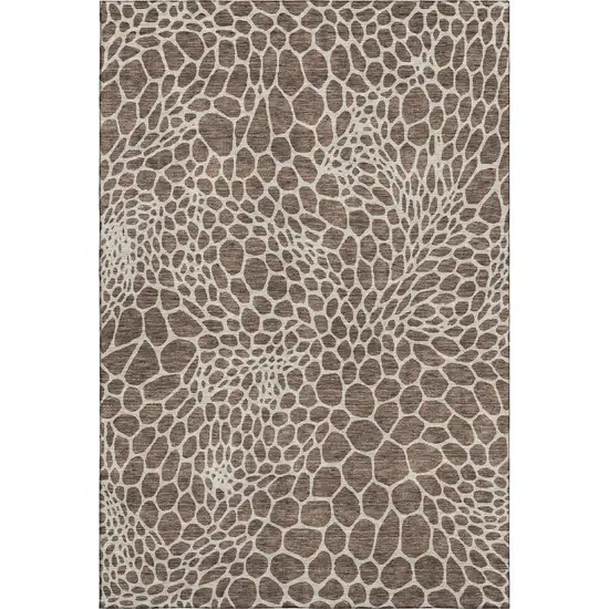 Brown And Beige Geometric Washable Area Rug With UV Protection Photo 1