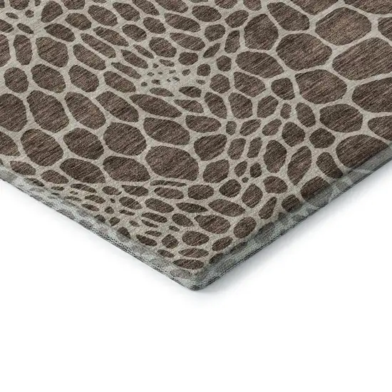 Brown And Beige Geometric Washable Area Rug With UV Protection Photo 7