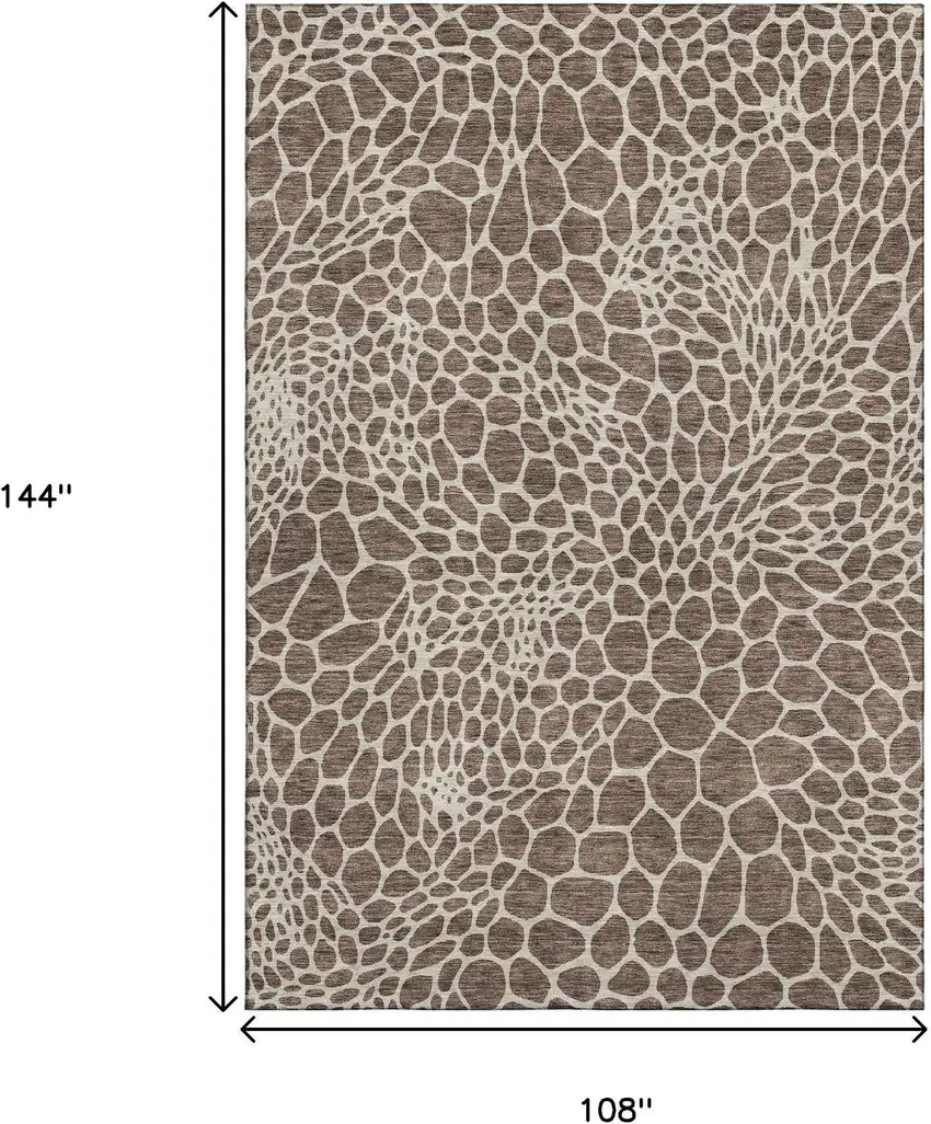Brown And Beige Geometric Washable Area Rug With UV Protection Photo 3