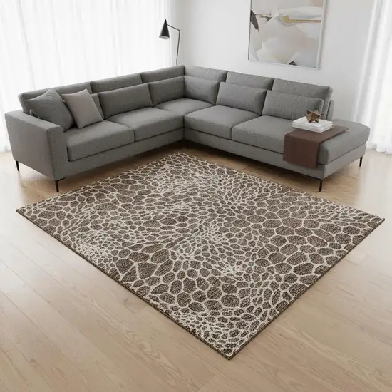 Brown And Beige Geometric Washable Area Rug With UV Protection Photo 2