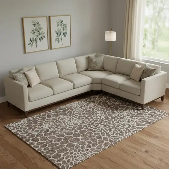 Brown And Beige Geometric Washable Area Rug With UV Protection Photo 1