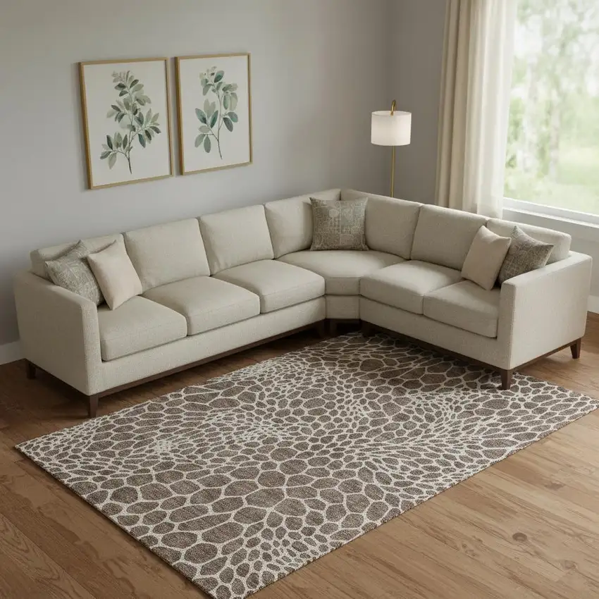 Brown And Beige Geometric Washable Area Rug With UV Protection Photo 1