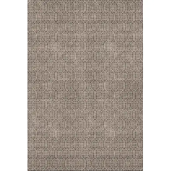 Brown And Beige Geometric Washable Area Rug With UV Protection Photo 3