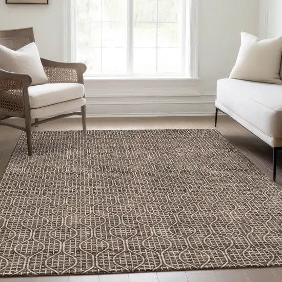 Brown And Beige Geometric Washable Area Rug With UV Protection Photo 5