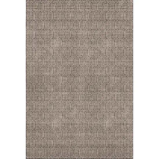 Brown And Beige Geometric Washable Area Rug With UV Protection Photo 1
