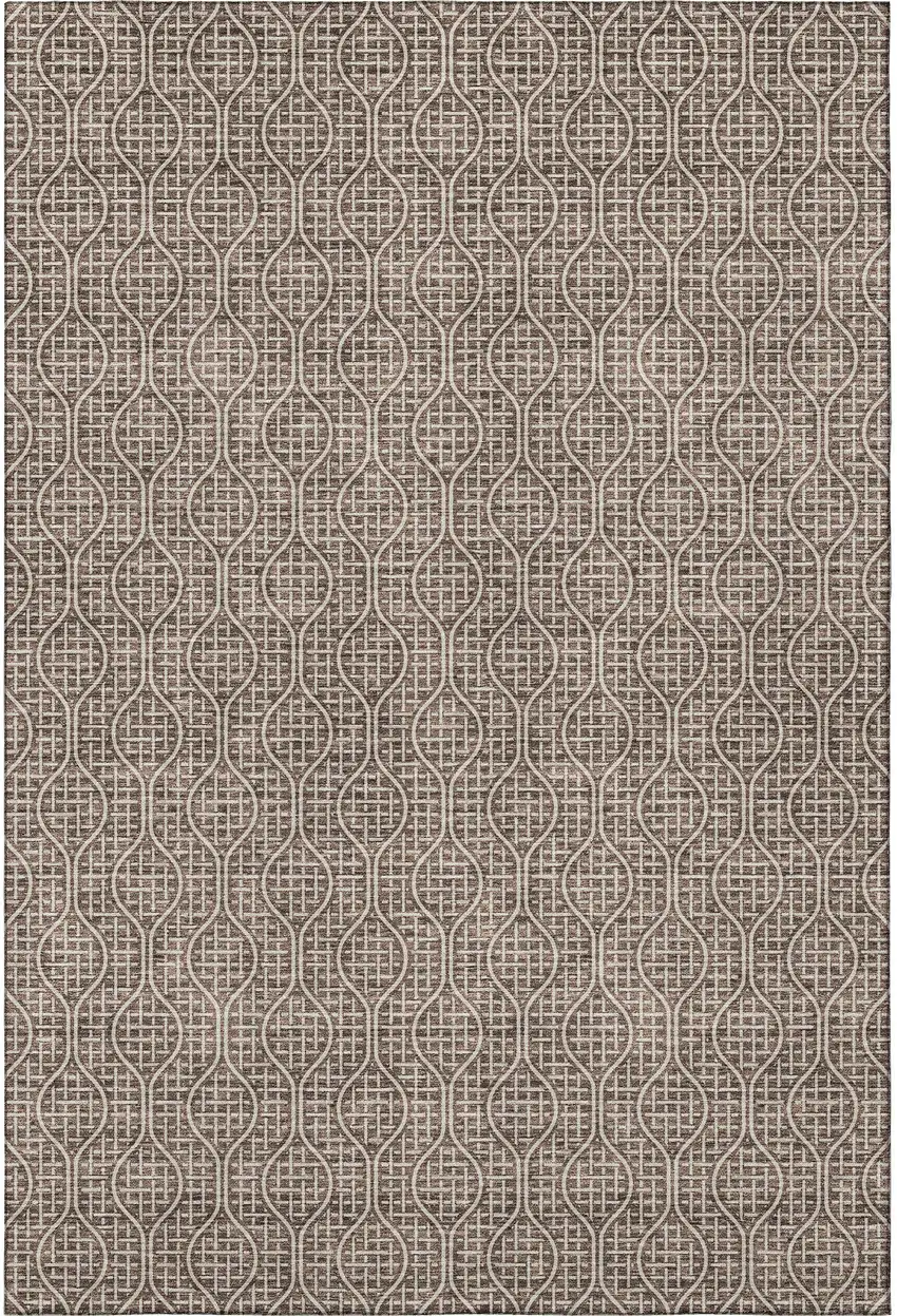 Brown And Beige Geometric Washable Area Rug With UV Protection Photo 3