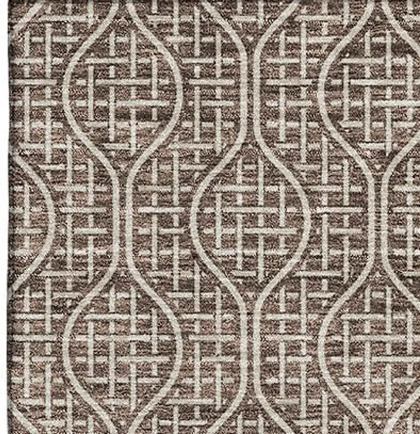 Brown And Beige Geometric Washable Area Rug With UV Protection Photo 2