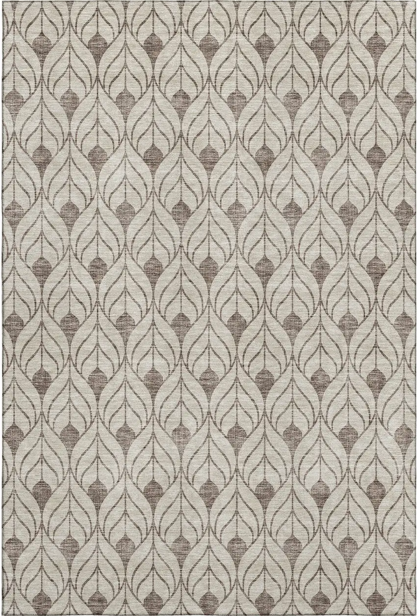 Brown And Beige Geometric Washable Area Rug With UV Protection Photo 1
