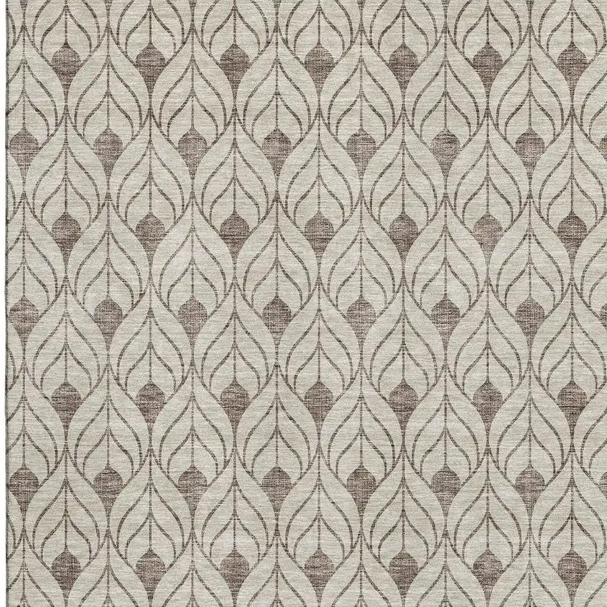 Brown And Beige Geometric Washable Area Rug With UV Protection Photo 3