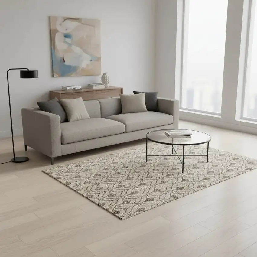 Brown And Beige Geometric Washable Area Rug With UV Protection Photo 2