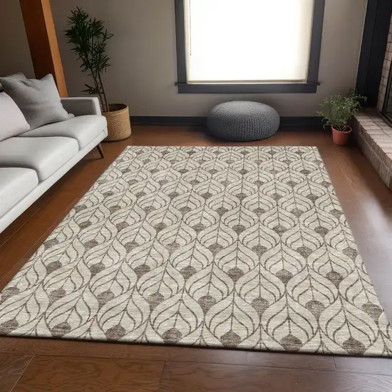 Brown And Beige Geometric Washable Area Rug With UV Protection Photo 5
