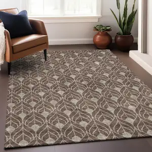 Photo of Brown And Beige Geometric Washable Area Rug With UV Protection