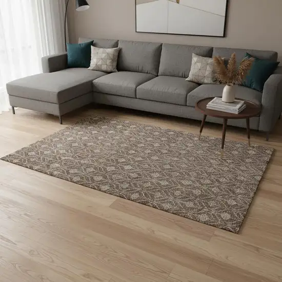 Brown And Beige Geometric Washable Area Rug With UV Protection Photo 2