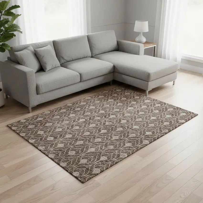Brown And Beige Geometric Washable Area Rug With UV Protection Photo 2