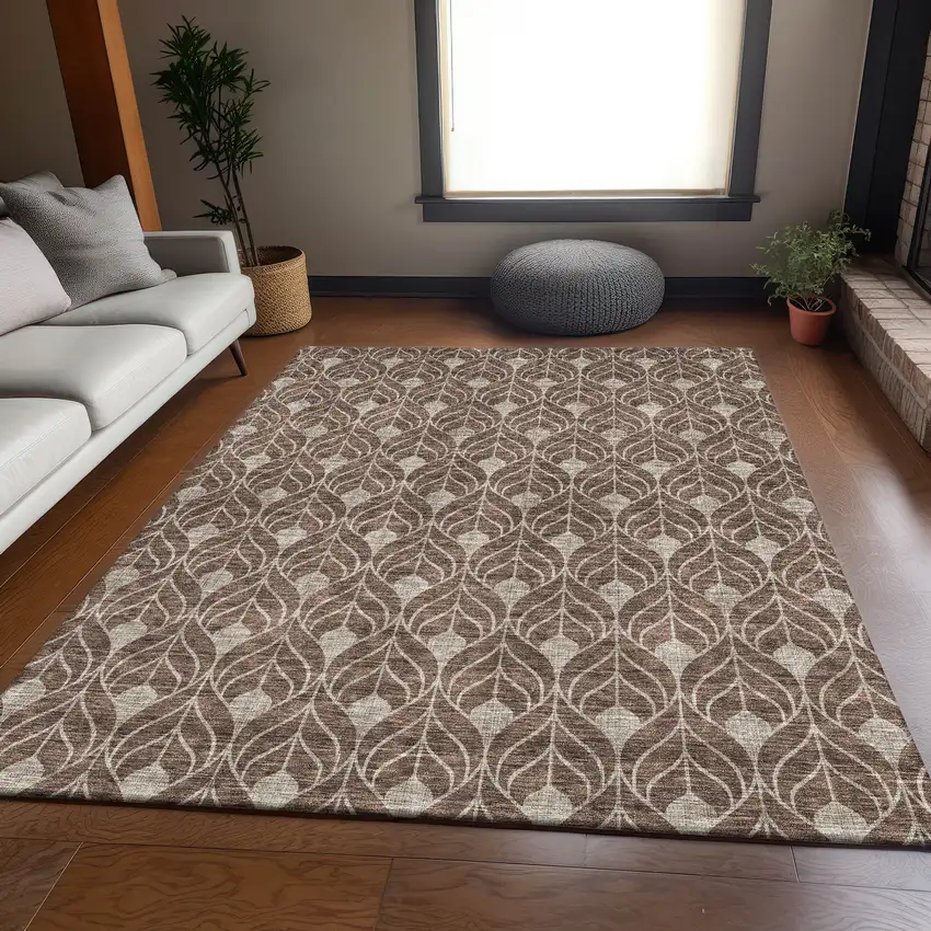 Brown And Beige Geometric Washable Area Rug With UV Protection Photo 5