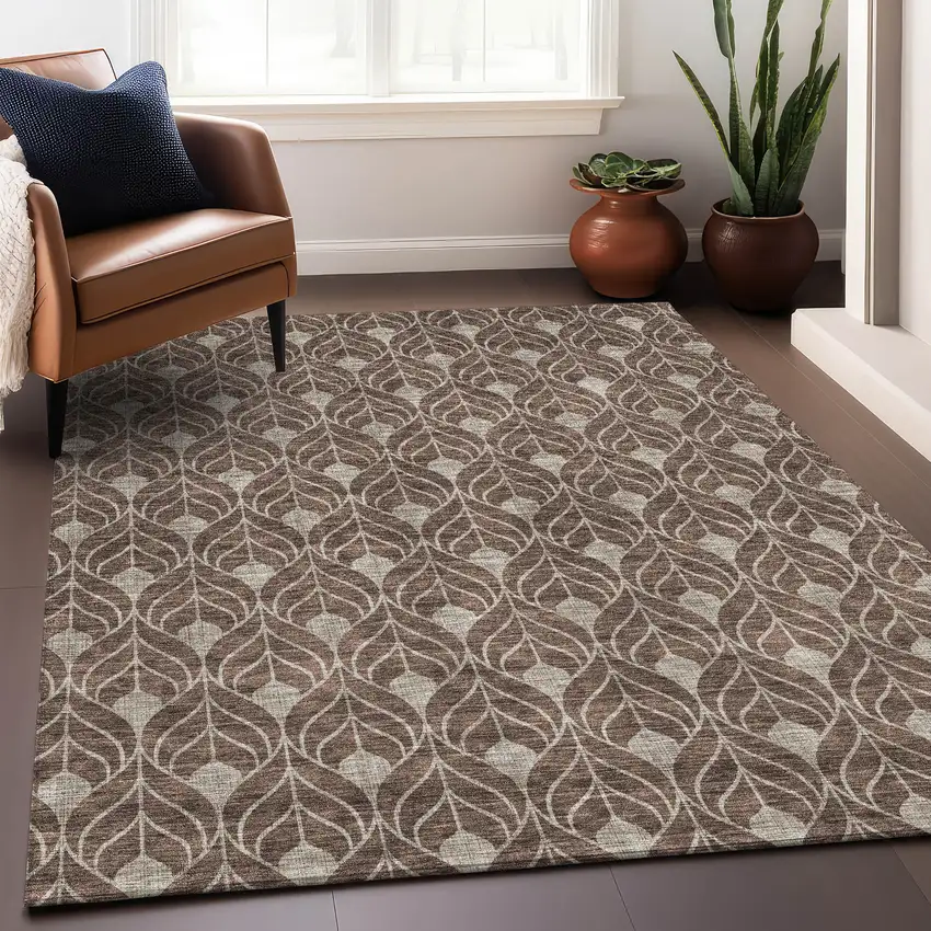 Brown And Beige Geometric Washable Area Rug With UV Protection Photo 5
