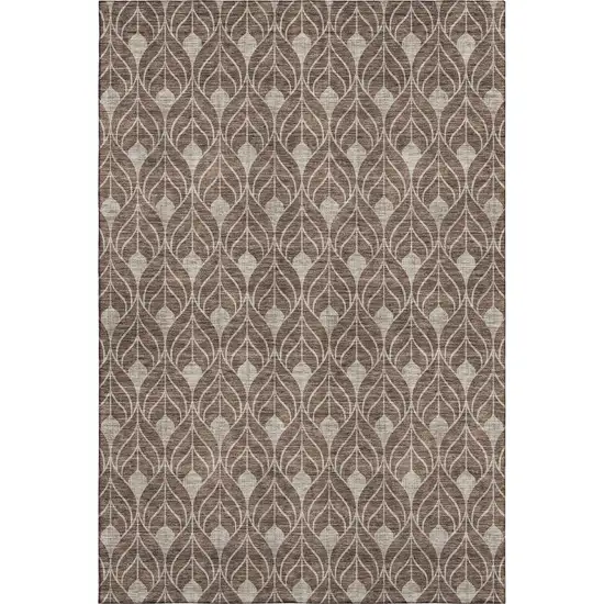 Brown And Beige Geometric Washable Area Rug With UV Protection Photo 1