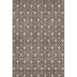 Photo of Brown And Beige Geometric Washable Area Rug With UV Protection