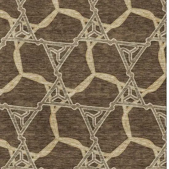 Brown And Beige Geometric Washable Area Rug With UV Protection Photo 2