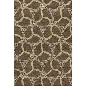Photo of Brown And Beige Geometric Washable Area Rug With UV Protection
