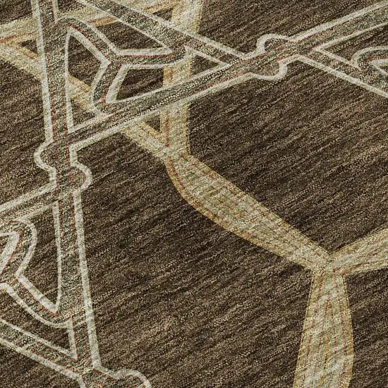 Brown And Beige Geometric Washable Area Rug With UV Protection Photo 9
