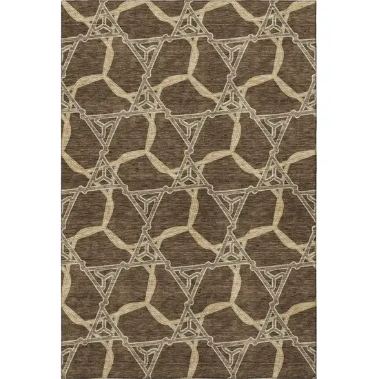 Brown And Beige Geometric Washable Area Rug With UV Protection Photo 2
