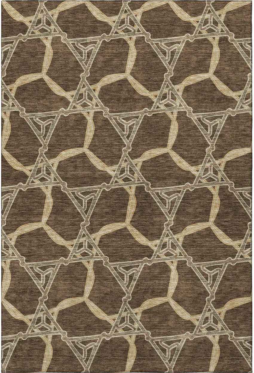 Brown And Beige Geometric Washable Area Rug With UV Protection Photo 2