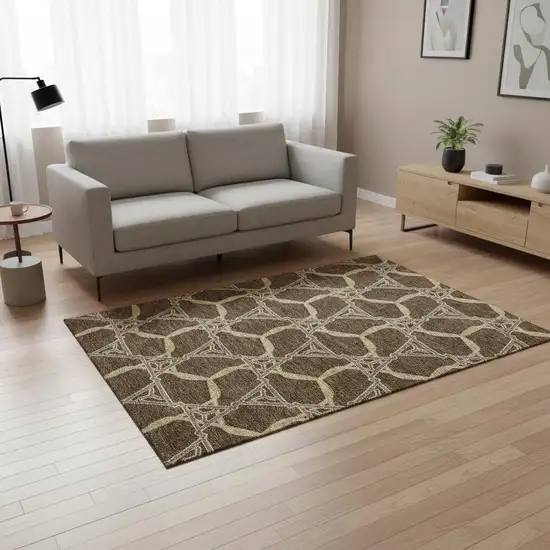 Brown And Beige Geometric Washable Area Rug With UV Protection Photo 2