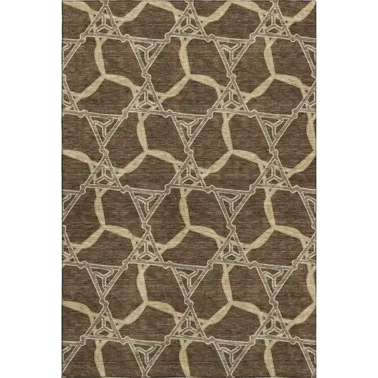 Brown And Beige Geometric Washable Area Rug With UV Protection Photo 1