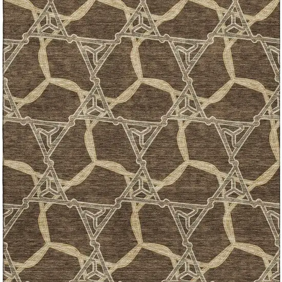 Brown And Beige Geometric Washable Area Rug With UV Protection Photo 3