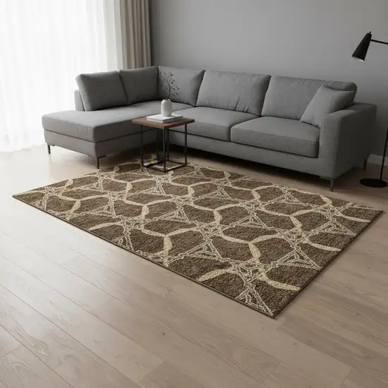 Brown And Beige Geometric Washable Area Rug With UV Protection Photo 2