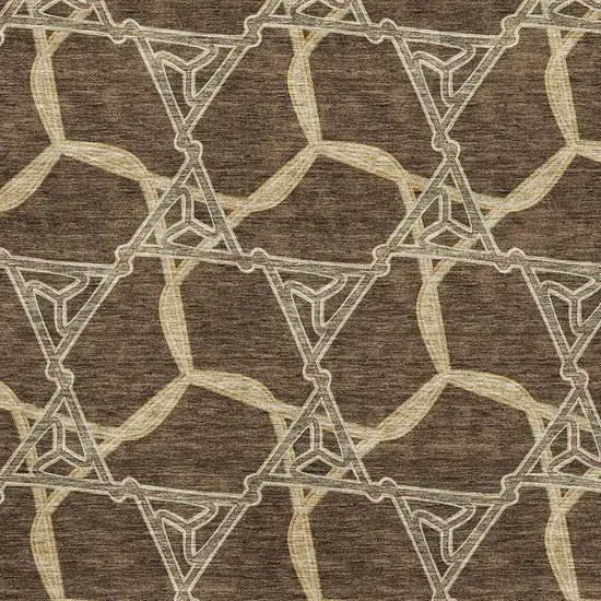 Brown And Beige Geometric Washable Area Rug With UV Protection Photo 2