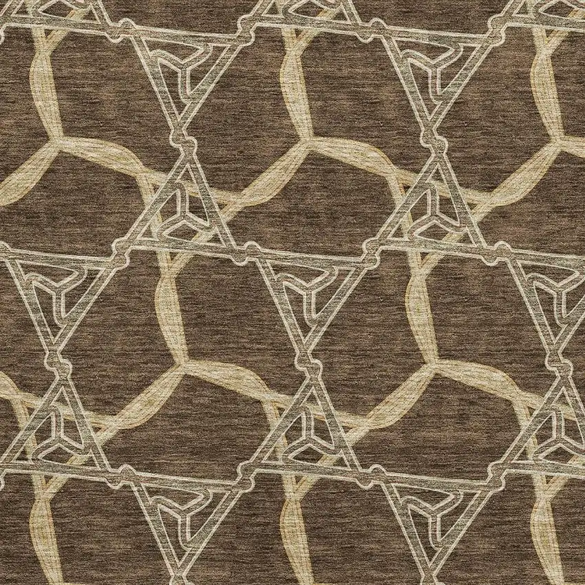 Brown And Beige Geometric Washable Area Rug With UV Protection Photo 2