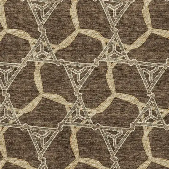 Brown And Beige Geometric Washable Area Rug With UV Protection Photo 2