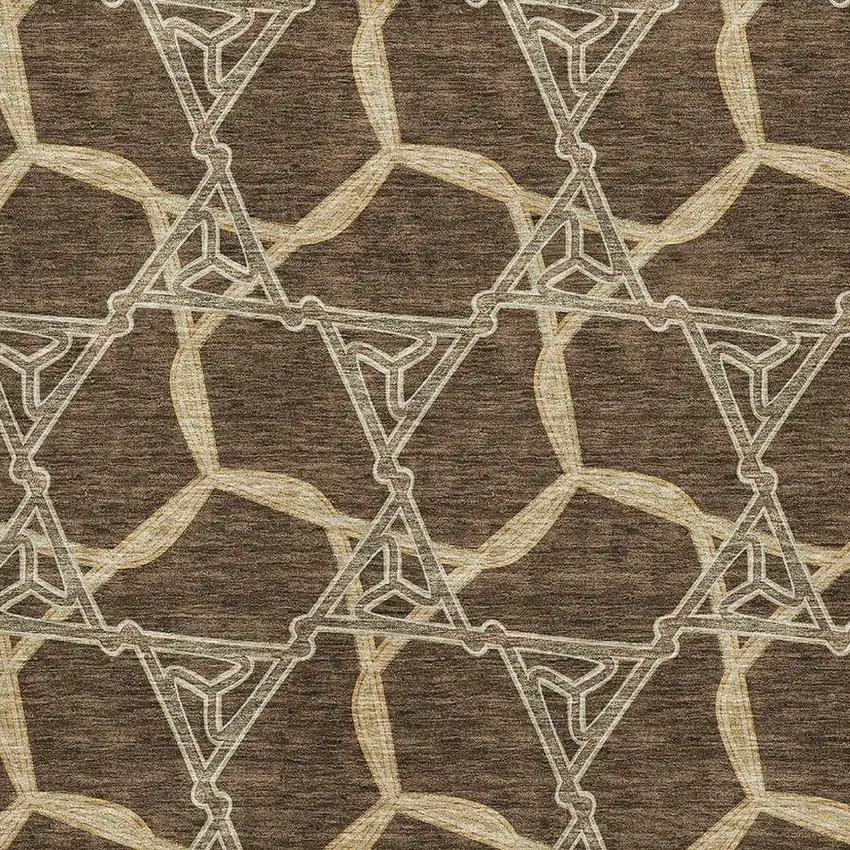 Brown And Beige Geometric Washable Area Rug With UV Protection Photo 2