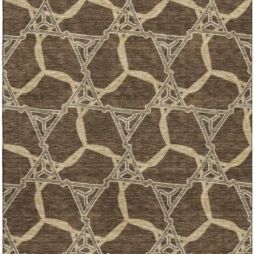 Brown And Beige Geometric Washable Area Rug With UV Protection Photo 3