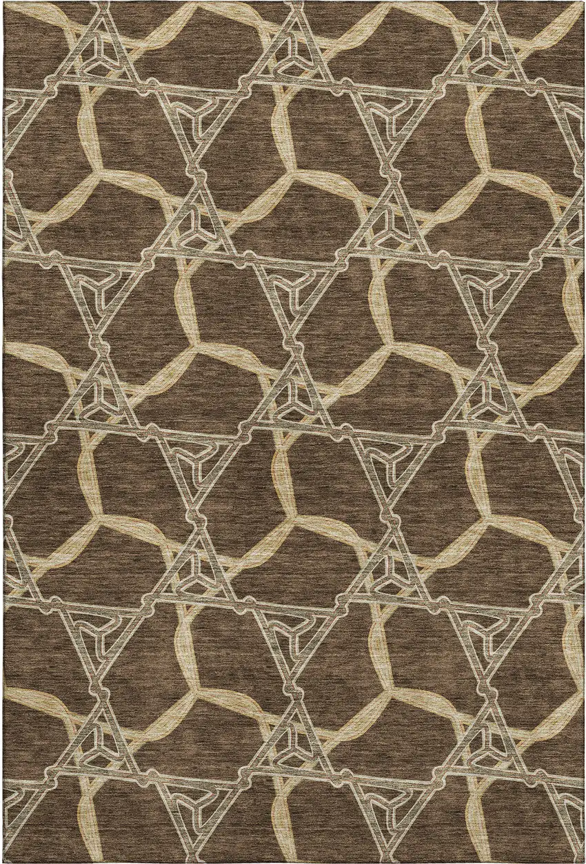 Brown And Beige Geometric Washable Area Rug With UV Protection Photo 1