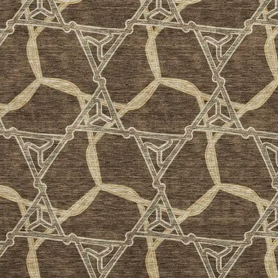 Brown And Beige Geometric Washable Area Rug With UV Protection Photo 2