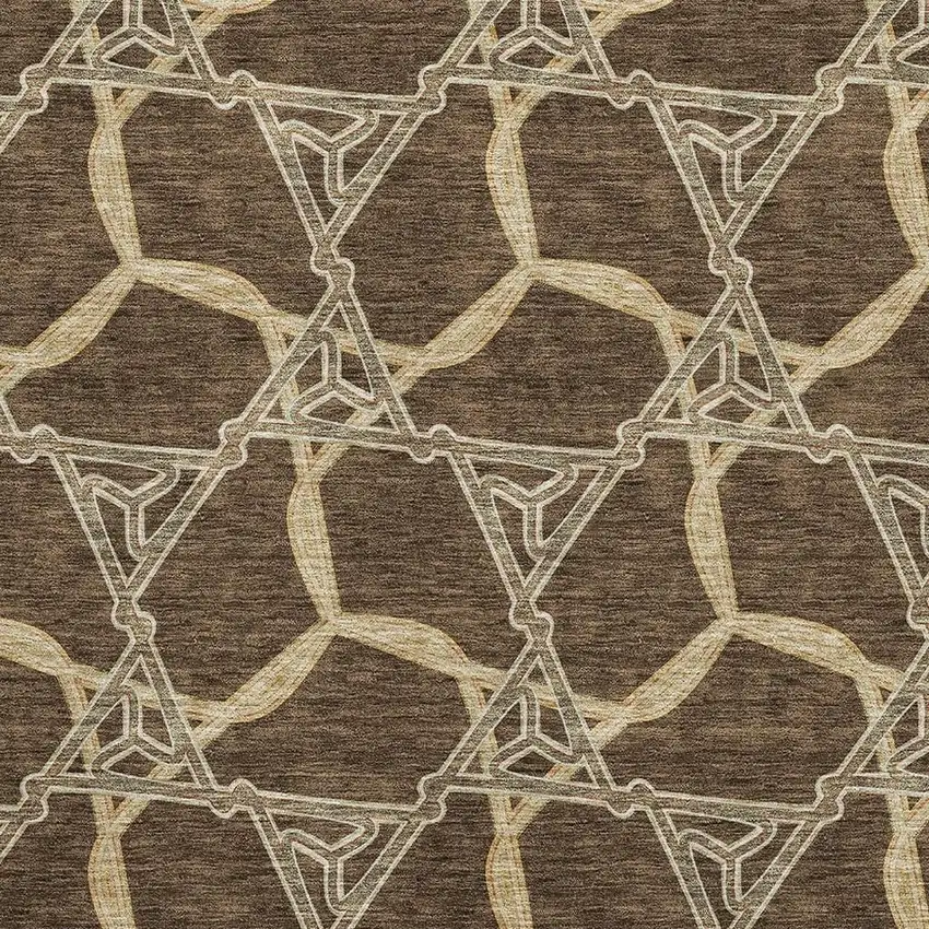 Brown And Beige Geometric Washable Area Rug With UV Protection Photo 2