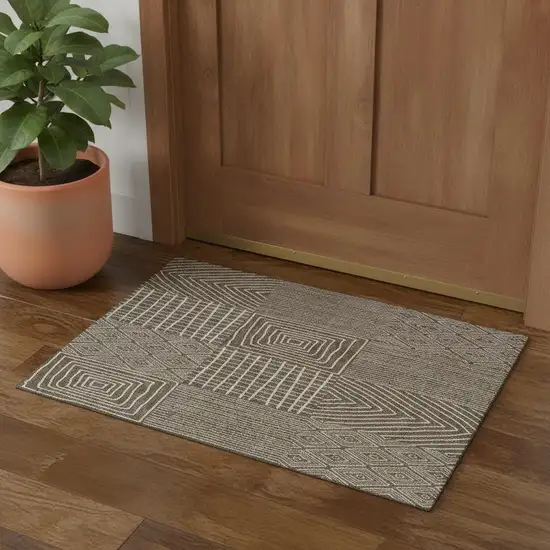 Brown And Beige Geometric Washable Area Rug With UV Protection Photo 1