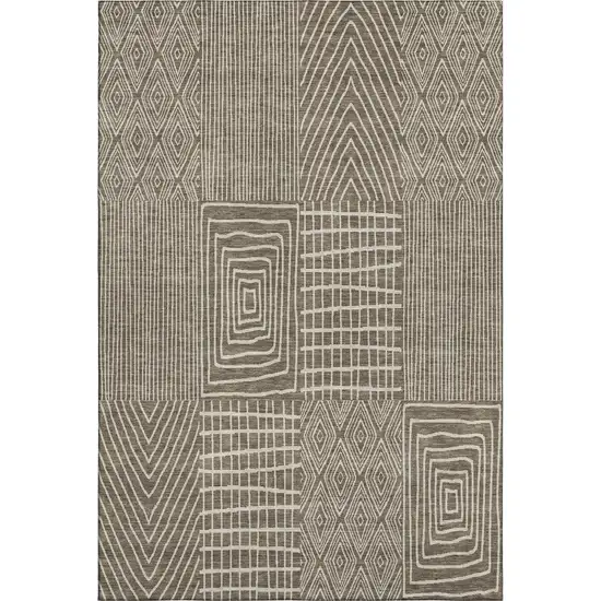 Brown And Beige Geometric Washable Area Rug With UV Protection Photo 1