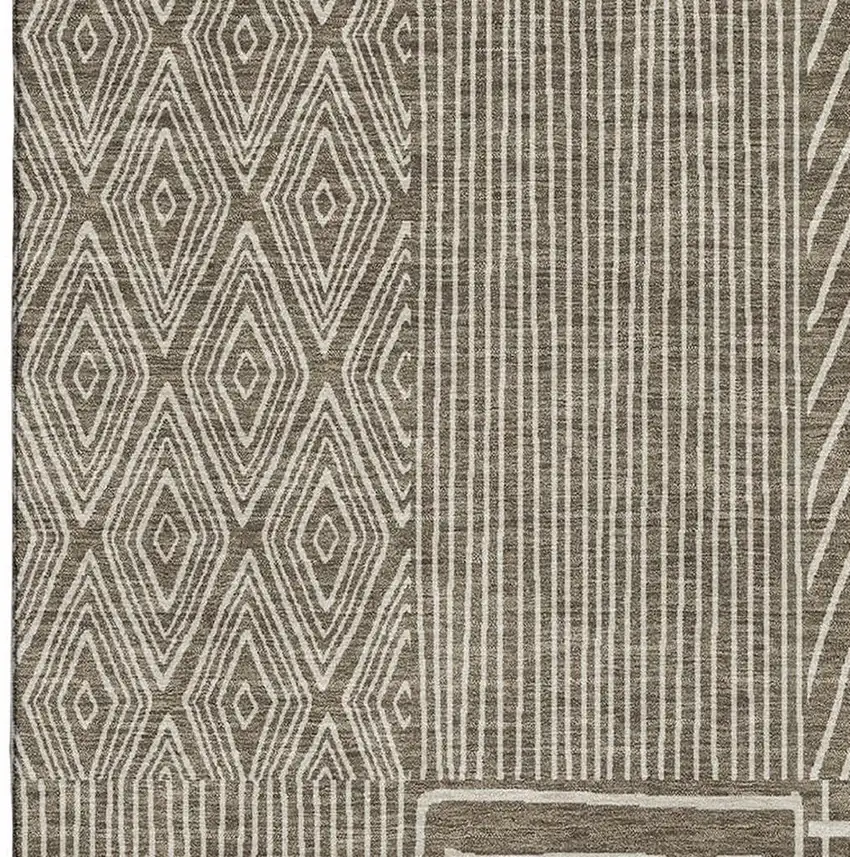 Brown And Beige Geometric Washable Area Rug With UV Protection Photo 2