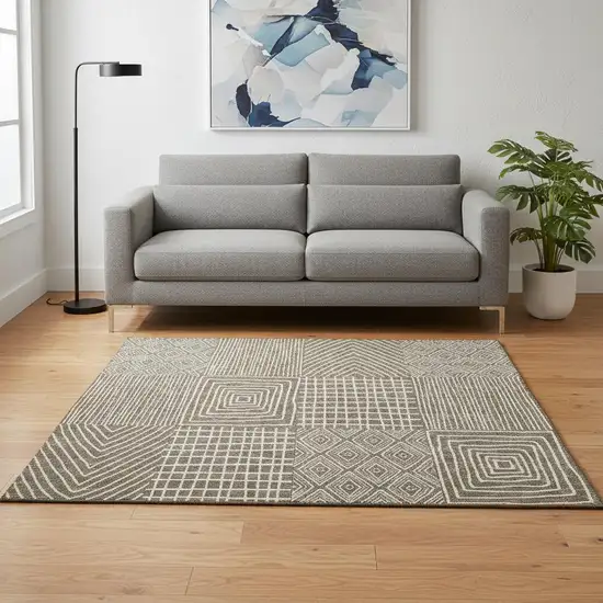 Brown And Beige Geometric Washable Area Rug With UV Protection Photo 2