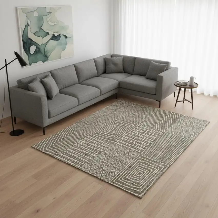 Brown And Beige Geometric Washable Area Rug With UV Protection Photo 2